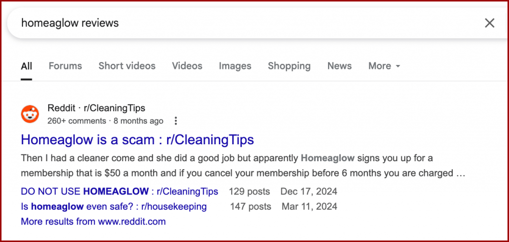 Reddit bad reviews ranking #1 for branded search